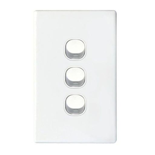 Tradesave Slim 16A 2-Way Vertical 3 Gang Switch. Moulded In Flame-Folders