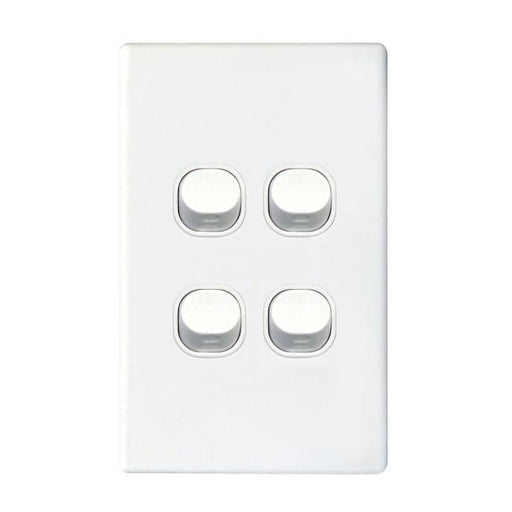Tradesave Slim 16A 2-Way Vertical 4 Gang Switch. Moulded In Flame-Folders