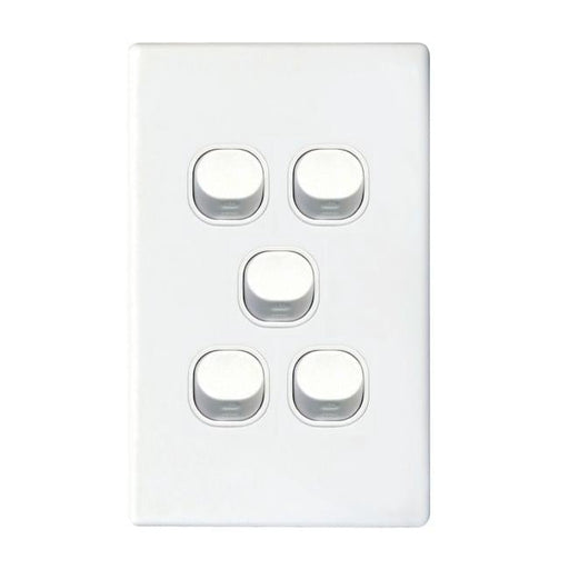 Tradesave Slim 16A 2-Way Vertical 5 Gang Switch. Moulded In Flame-Folders