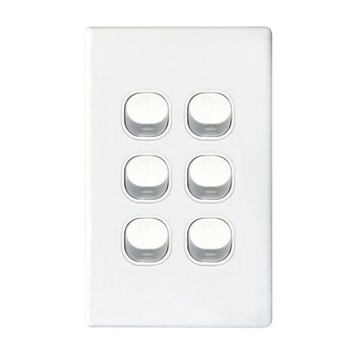 Tradesave Slim 16A 2-Way Vertical 6 Gang Switch. Moulded In Flame-Folders
