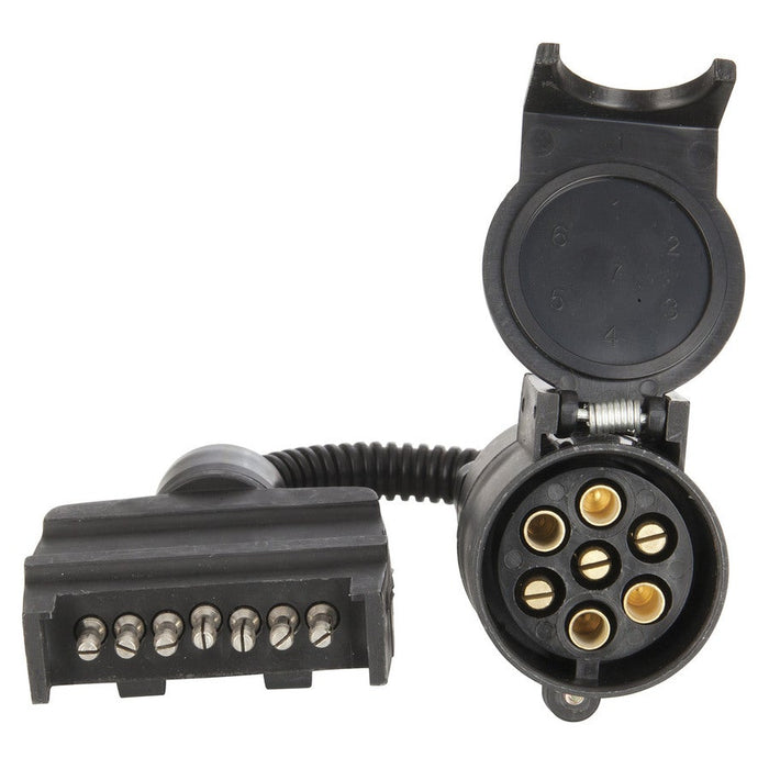 Trailer Adaptor - 7 Pin Flat Plug to 7 Pin Large Round Socket - Folders