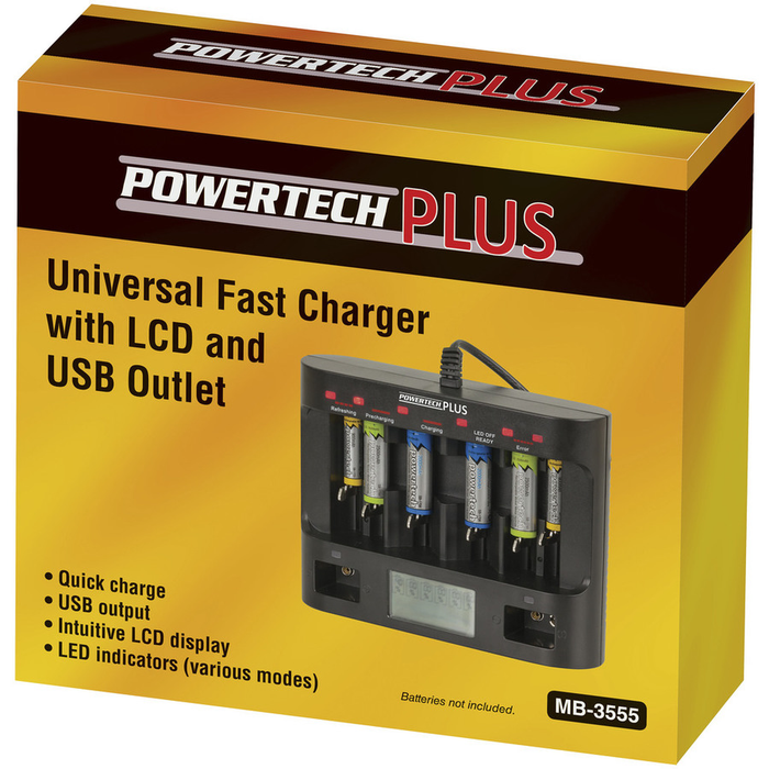 Universal Fast Charger with LCD and USB Outlet - Folders