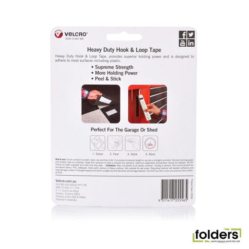 VELCRO Brand 25mm x 1m Heavy Duty Hook & Loop Tape. Designed for - Folders