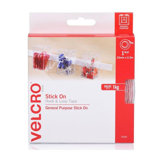 Velcro Brand 25Mm X 2.5M Stick On Hook & Loop Roll/Tape. Designed For-Folders