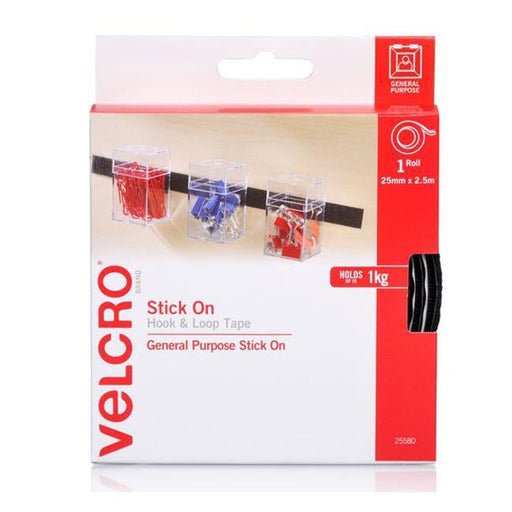 Velcro Brand 25Mm X 2.5M Stick On Hook & Loop Roll/Tape. Designed For-Folders