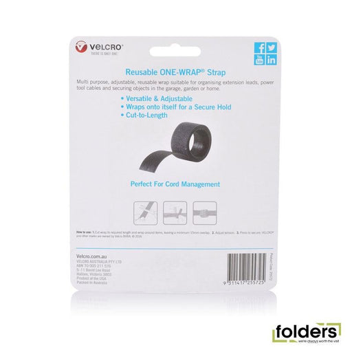 VELCRO Brand 25mm x 2m Reusable Cut-to-Lenght ONE-WRAP Strap. - Folders
