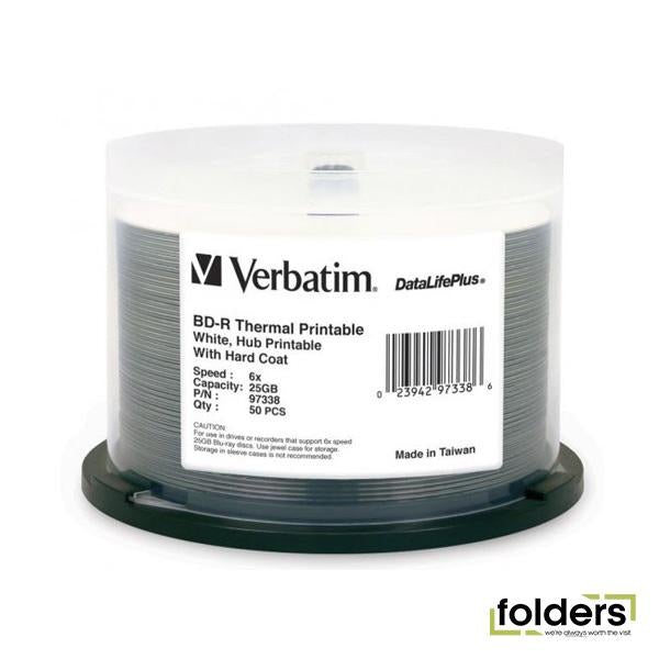 Verbatim BD-R 25GB 6x White Wide Thermal Printable 50 Pack on Spindle - Folders