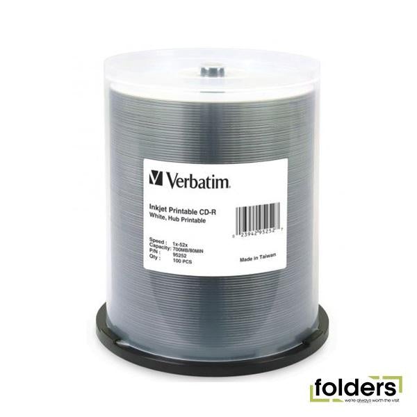 Verbatim CD-R 52x White Printable 100 Pack on Spindle - Folders