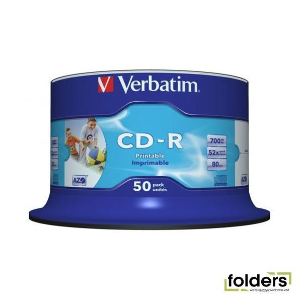 Verbatim CD-R 52x White Printable 50 Pack on Spindle - Folders
