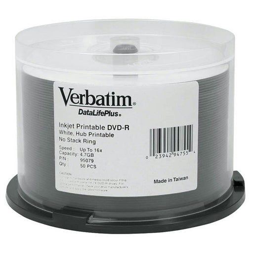 Verbatim DataLifePlus (Azo) DVD-R 4.7 GB White Inkjet Printable Spindle 50 Pack 16x - Folders