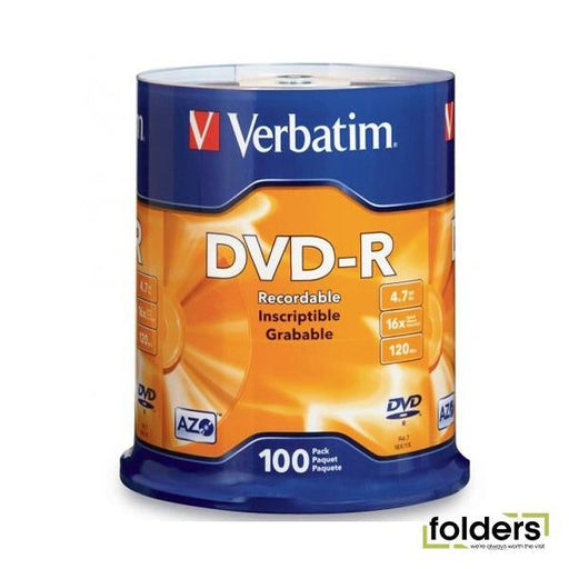 Verbatim DVD-R 4.7GB 16x 100 Pack on Spindle - Folders