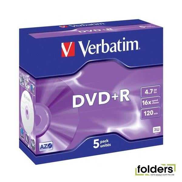 Verbatim DVD+R 4.7GB 16x 5 Pack with Jewel Cases - Folders