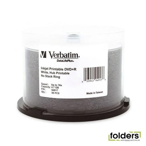 Verbatim DVD+R 4.7GB 16x White Wide Printable 50 Pack on Spindle - Folders