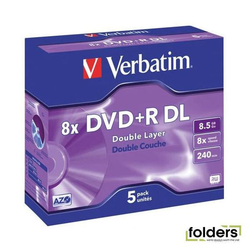 Verbatim DVD+R DL 8.5GB 10x 5 Pack on Spindle - Folders