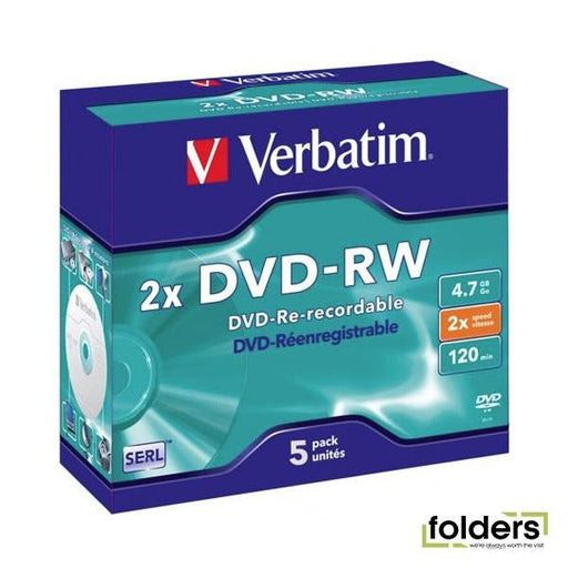 Verbatim DVD-RW 4.7GB 2x 5 Pack with Jewel Cases - Folders