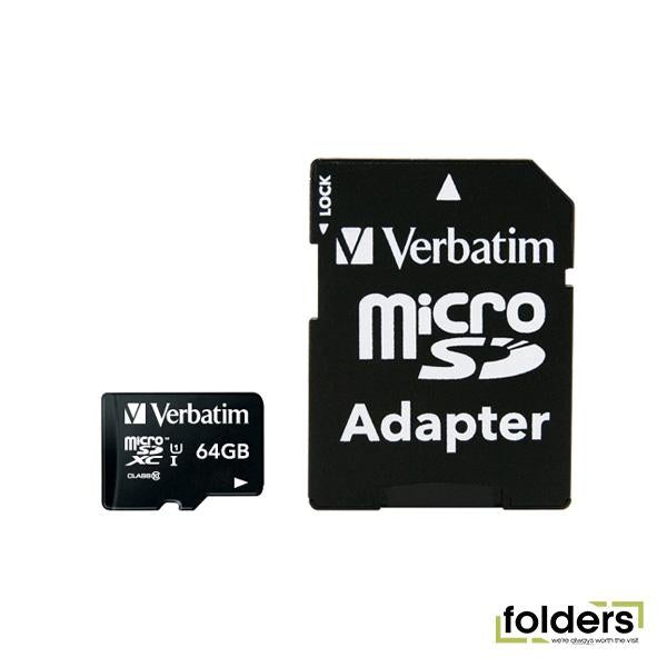 Verbatim Premium microSDXC Class 10 UHS-I Card 64GB with Adapter - Folders